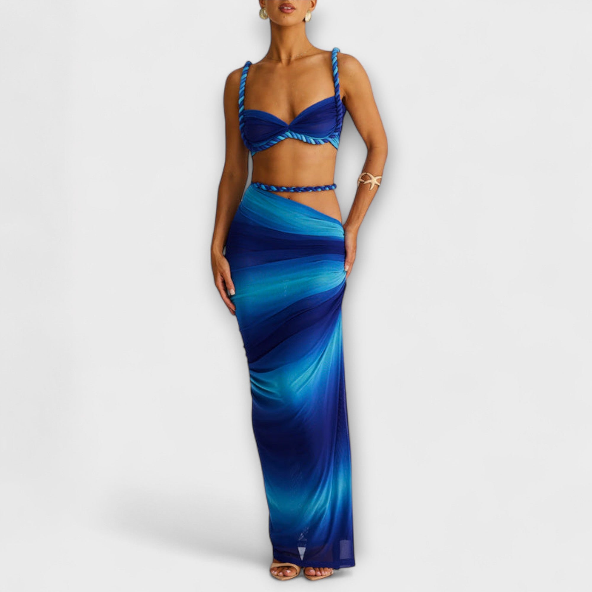 Jane ™ | Štýlový gradient vrkoč crop top a overskirt duo