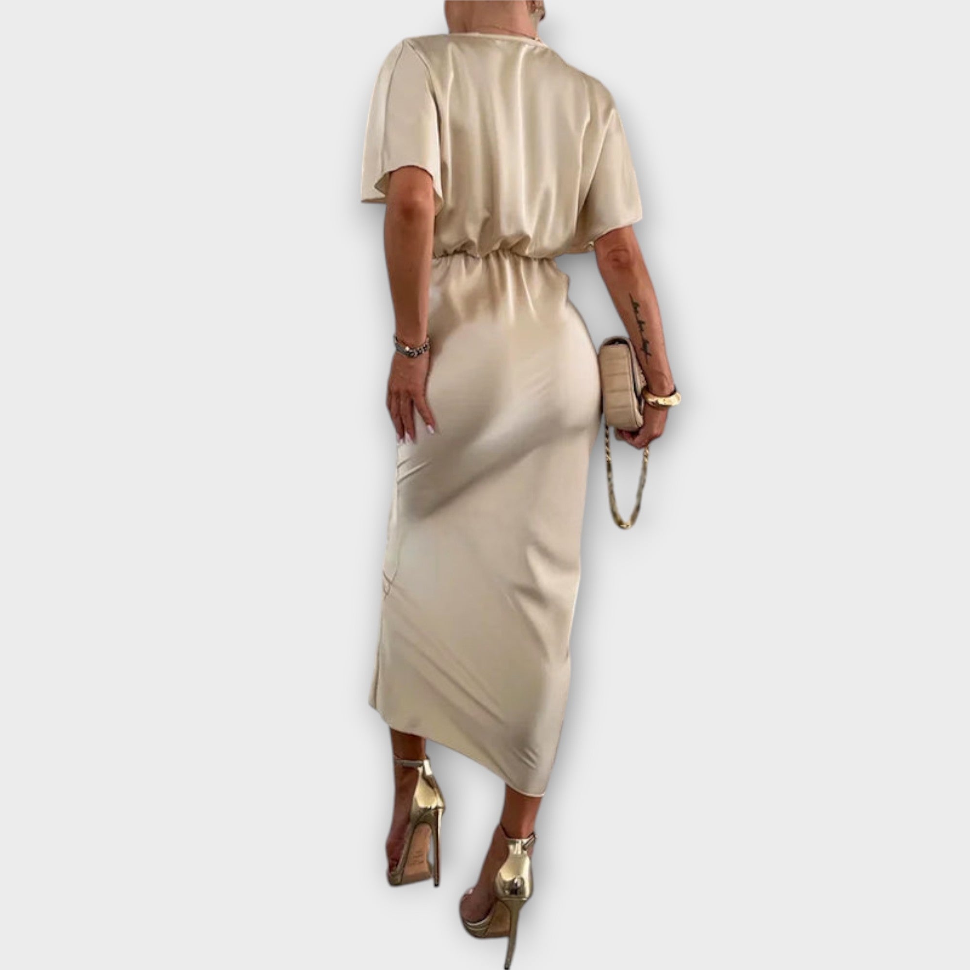 Sable ™ |Pevný saténový maxi šaty s V-výstrihom a krížovým uzlom