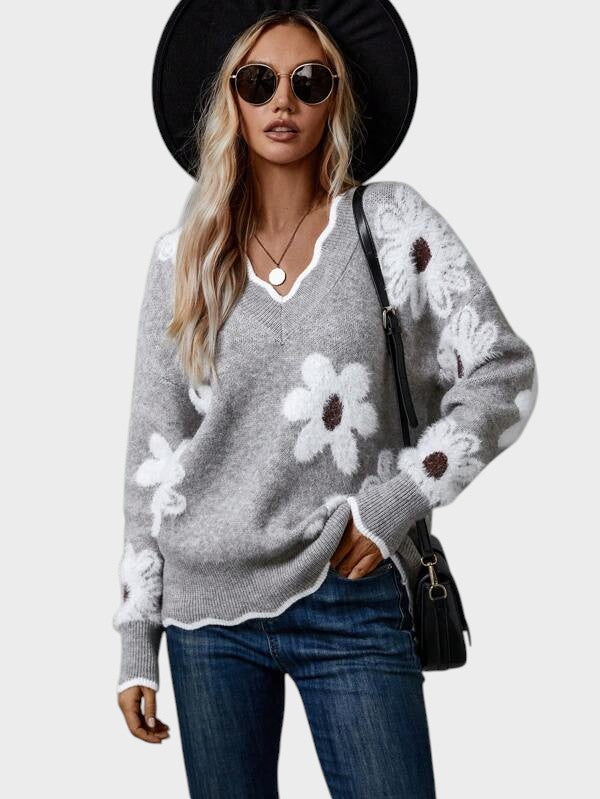 Adriana ™ |Elegantný kvetinový sveter s výstrihom do V