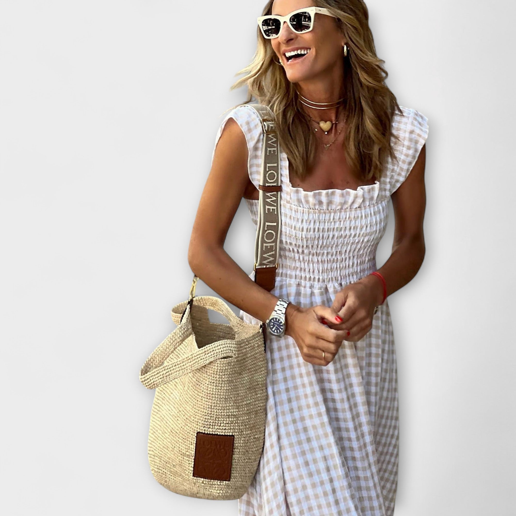 Dalibora ™ |Kárované maxikleid s volánovými rukávmi