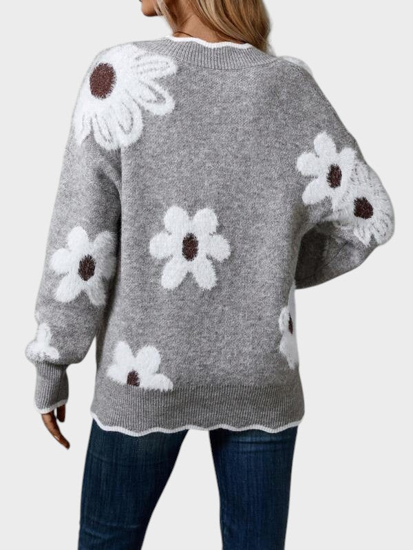 Adriana ™ |Elegantný kvetinový sveter s výstrihom do V