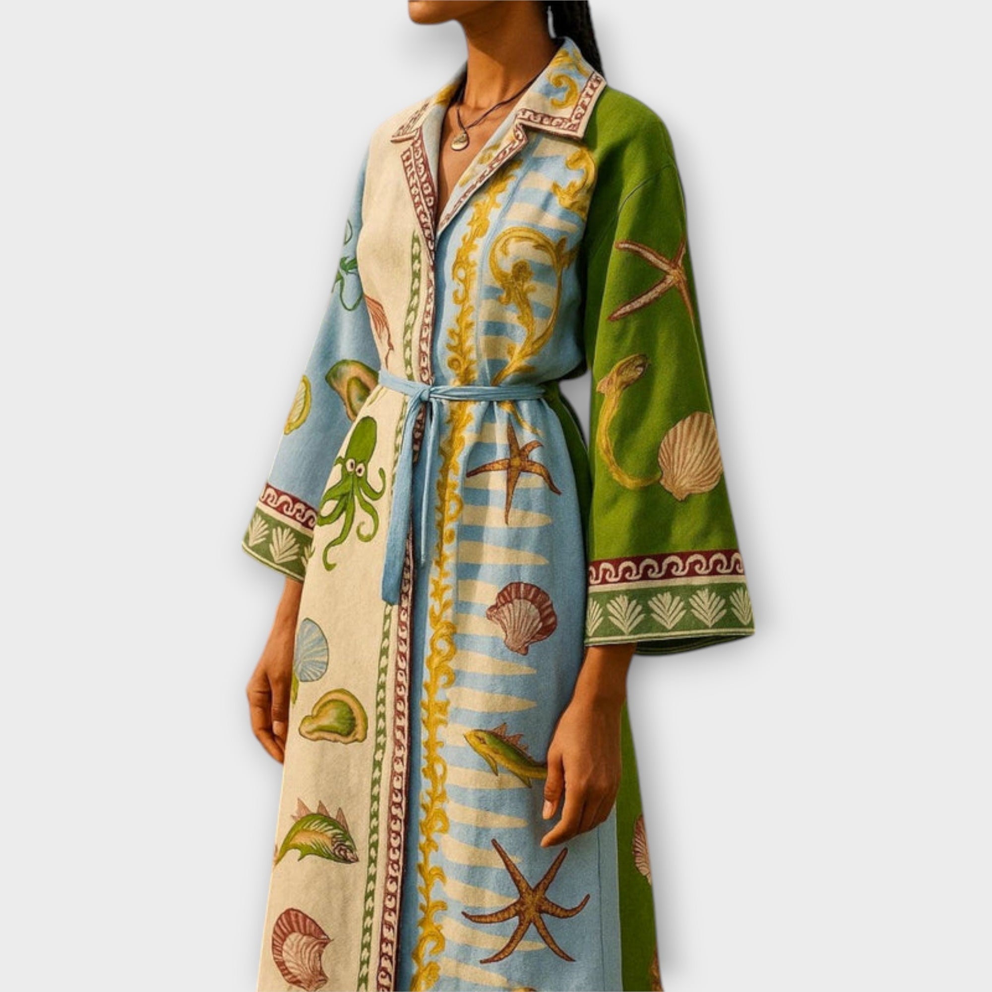 Jule ™ | Tlačené Twill Midi Košeľové Šaty s Opaskom