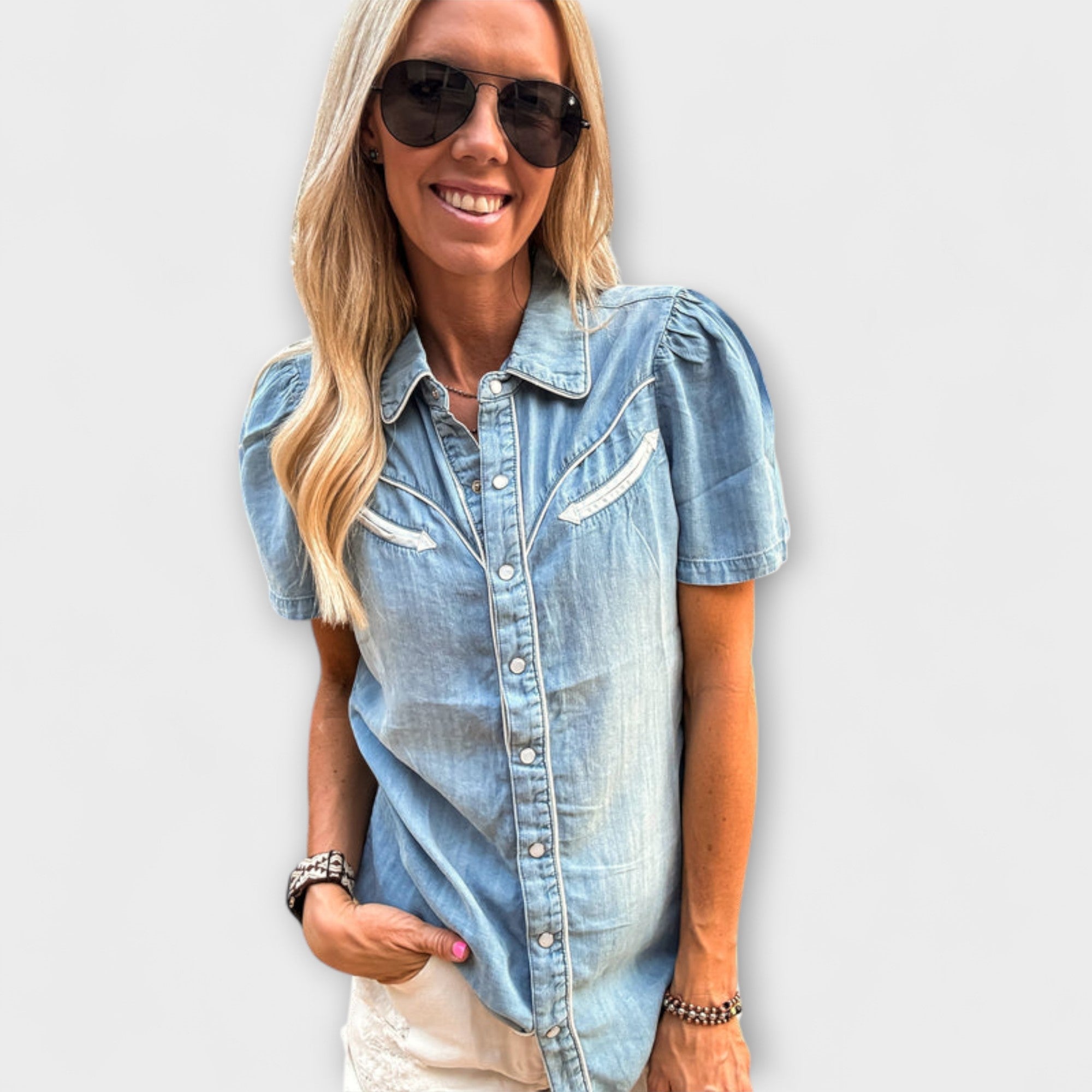 Jeseň™ | Modré Booker Western Hemd s gombíkmi