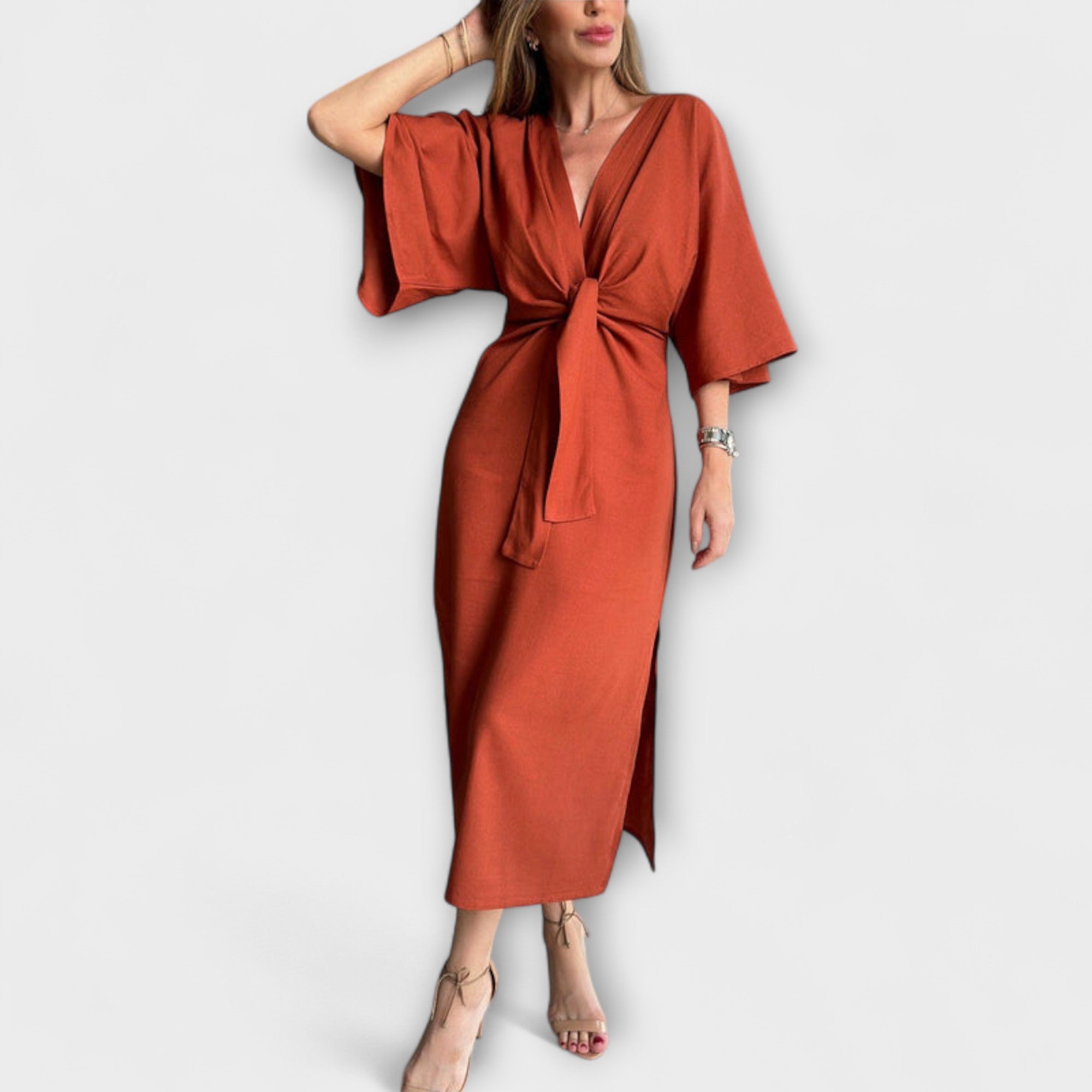 Holly ™ | Pohodlné šaty s V-výstrihom z bavlny a ľanu so šnurovaním