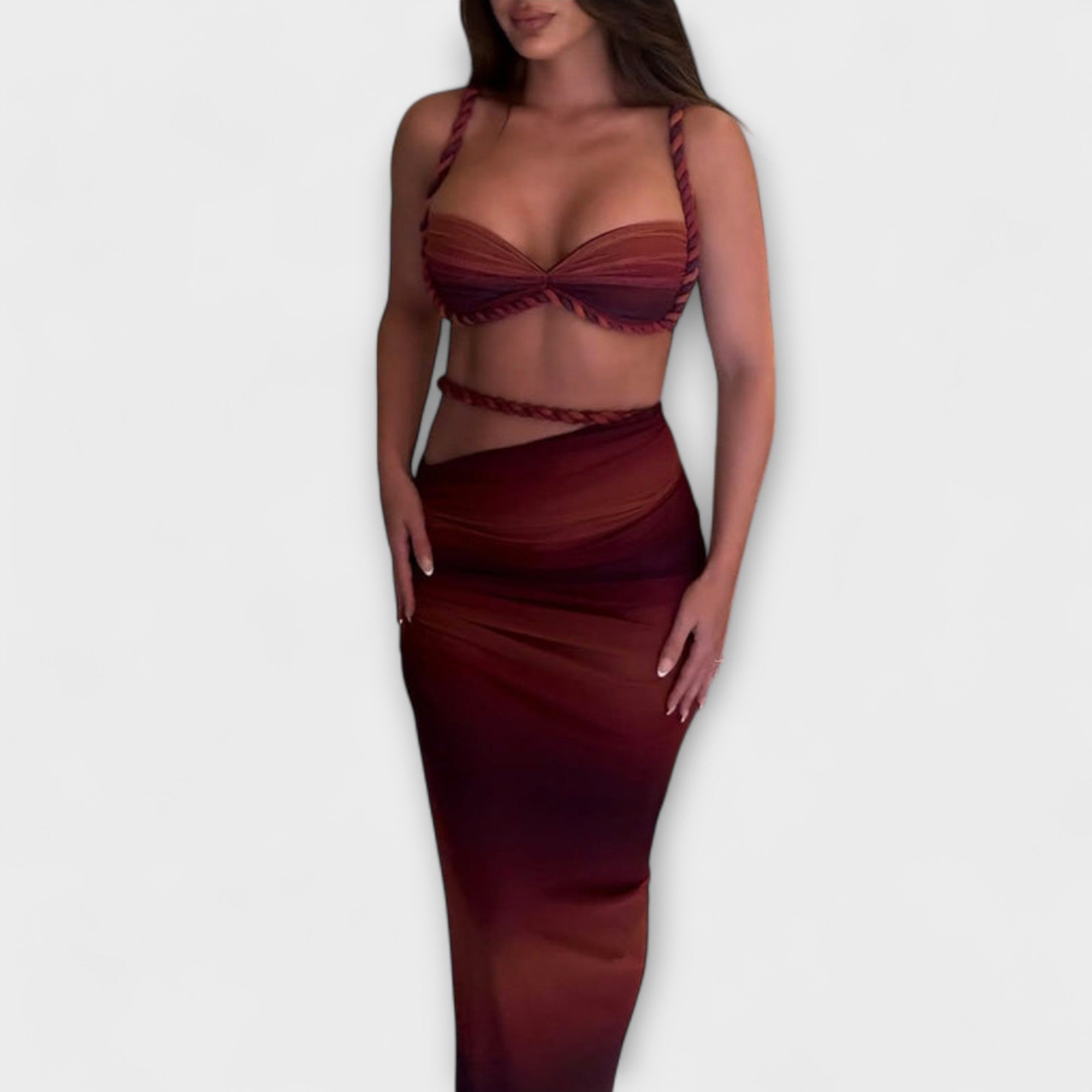 Jane ™ | Štýlový gradient vrkoč crop top a overskirt duo