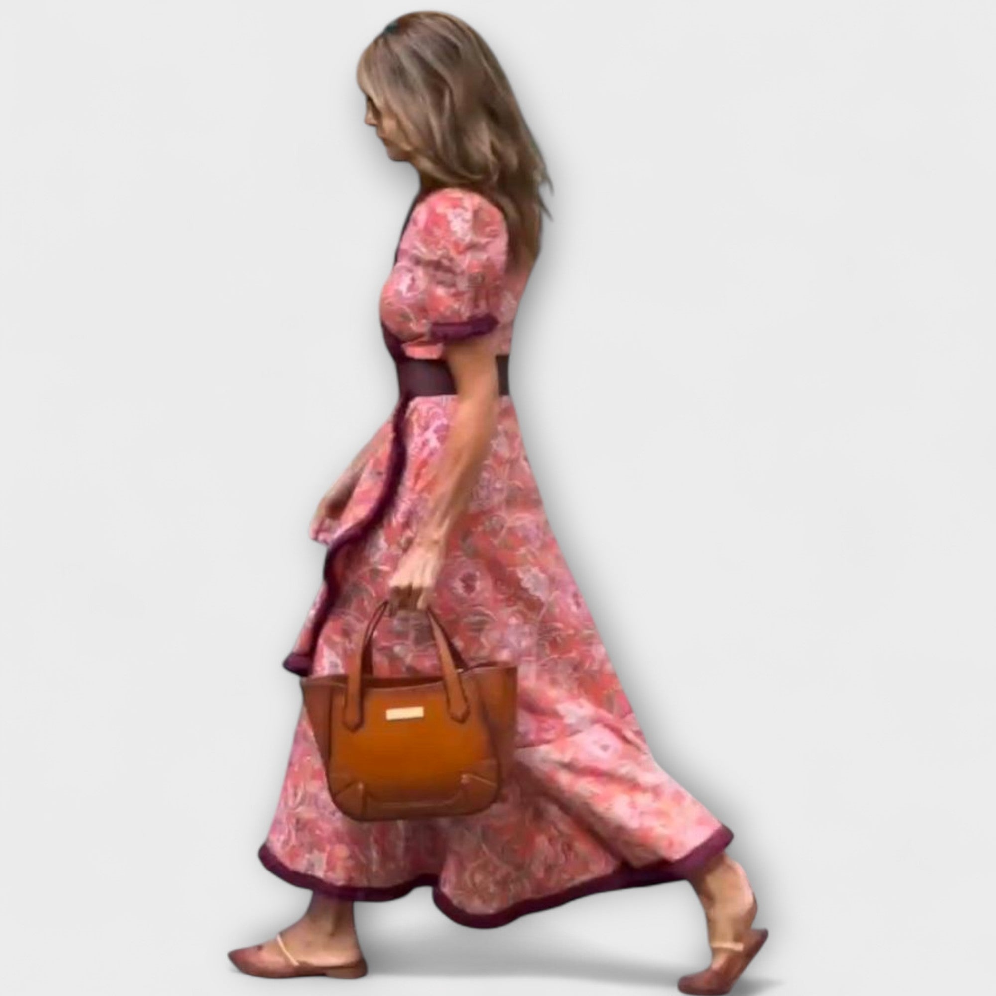 Františka ™ |Elegantné Ružové Maxi Šaty s Krátkymi Rukávmi