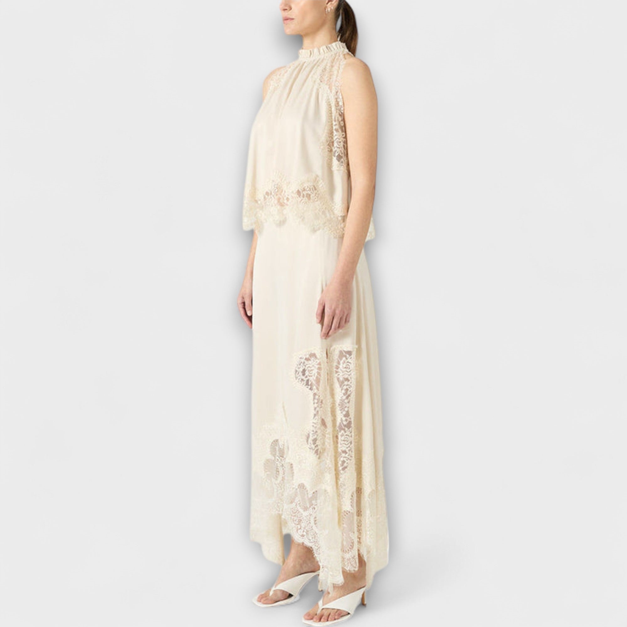 Kaia ™ | Saténová blúzka s čipkovým lemom a plisovaným výstrihom v sade