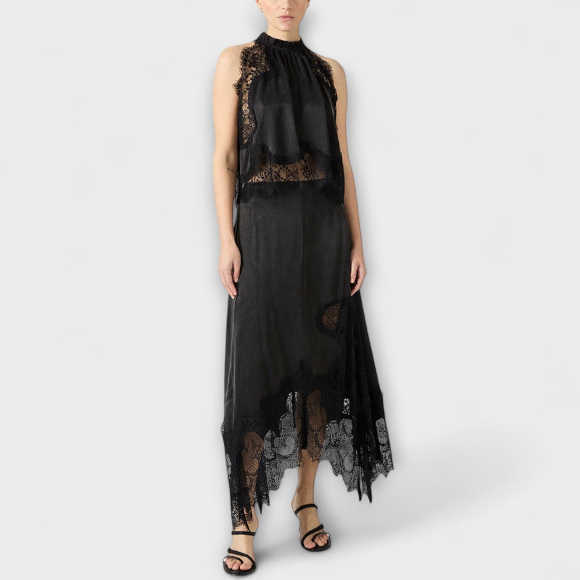 Kaia ™ | Saténová blúzka s čipkovým lemom a plisovaným výstrihom v sade