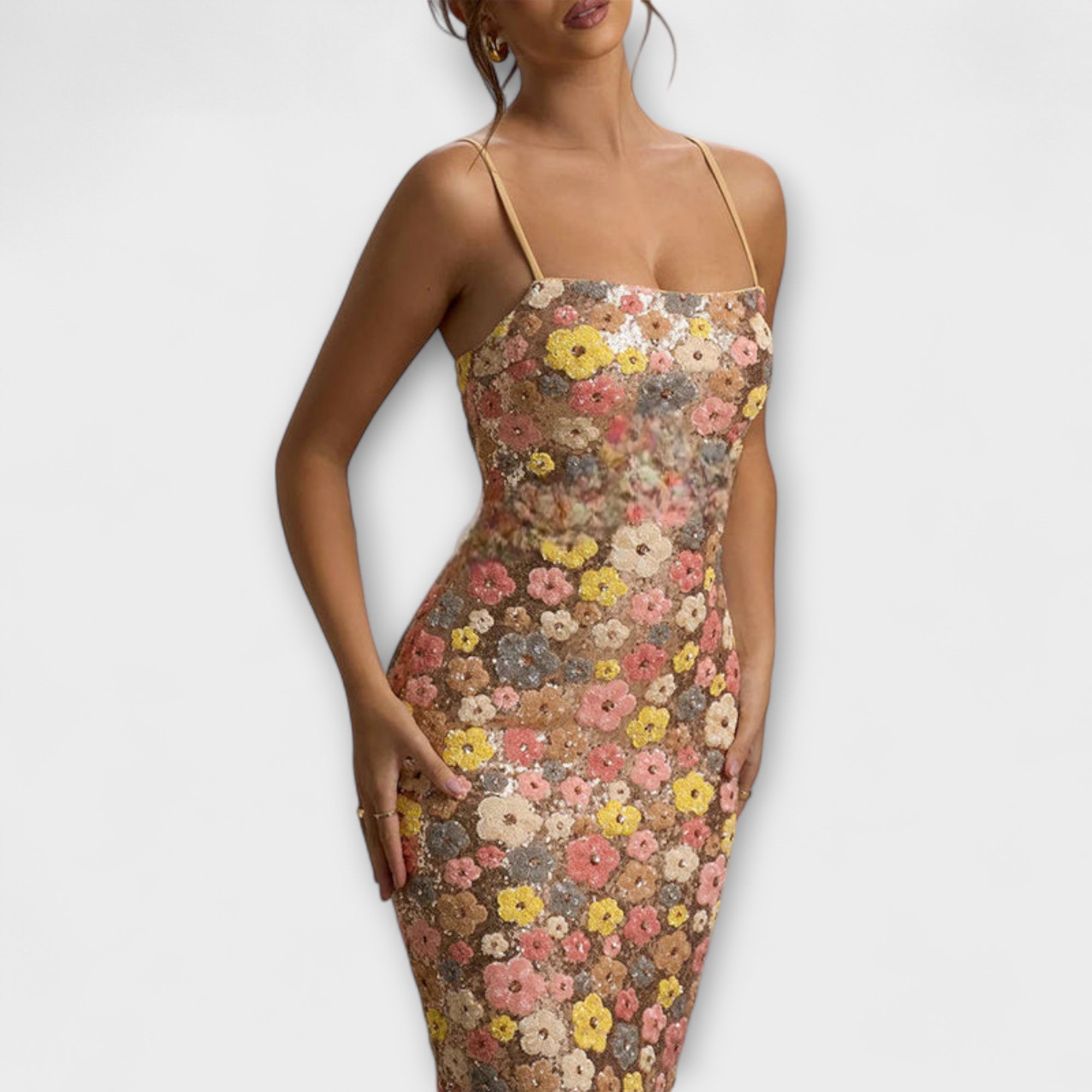 Oakley ™ | Maxi šaty s kvetinovými flitrami v štýle 80. rokov