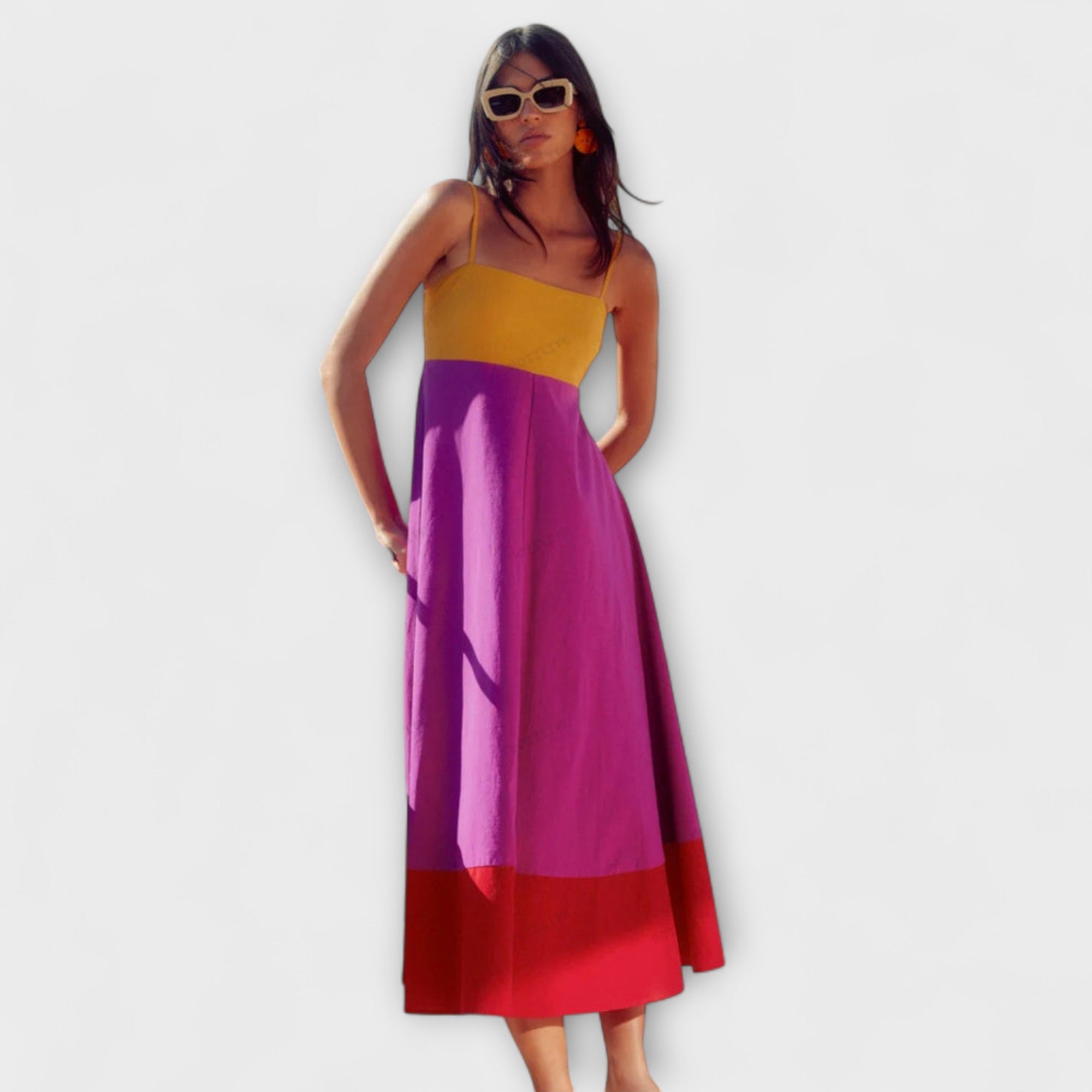 Blanka ™ |Šaty s ramienkami a farebným blokovaním