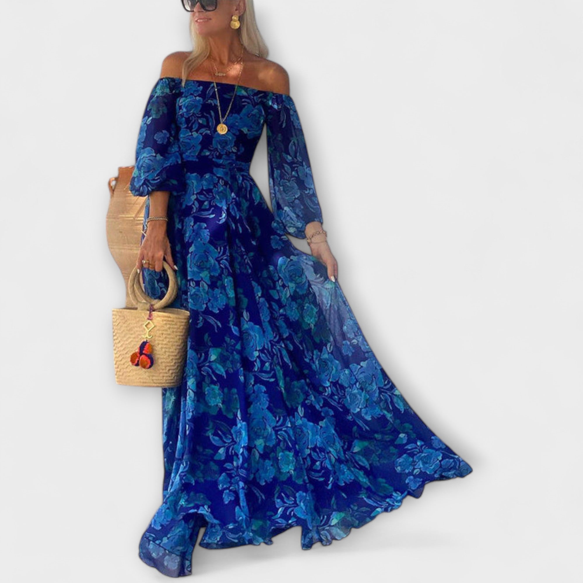 Juniper ™ | Kvetinové off-shoulder smockované maxikabát pre dovolenku