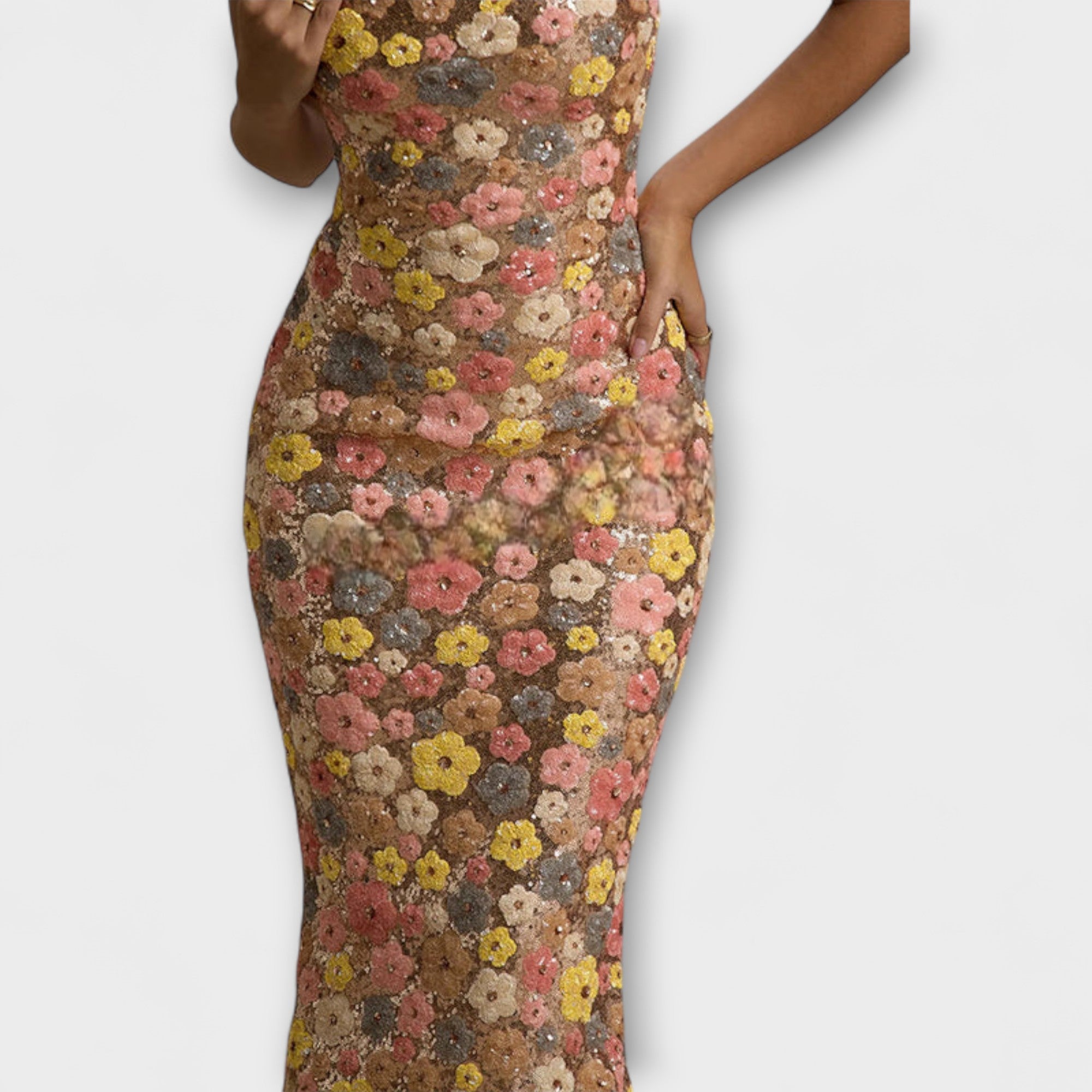 Oakley ™ | Maxi šaty s kvetinovými flitrami v štýle 80. rokov