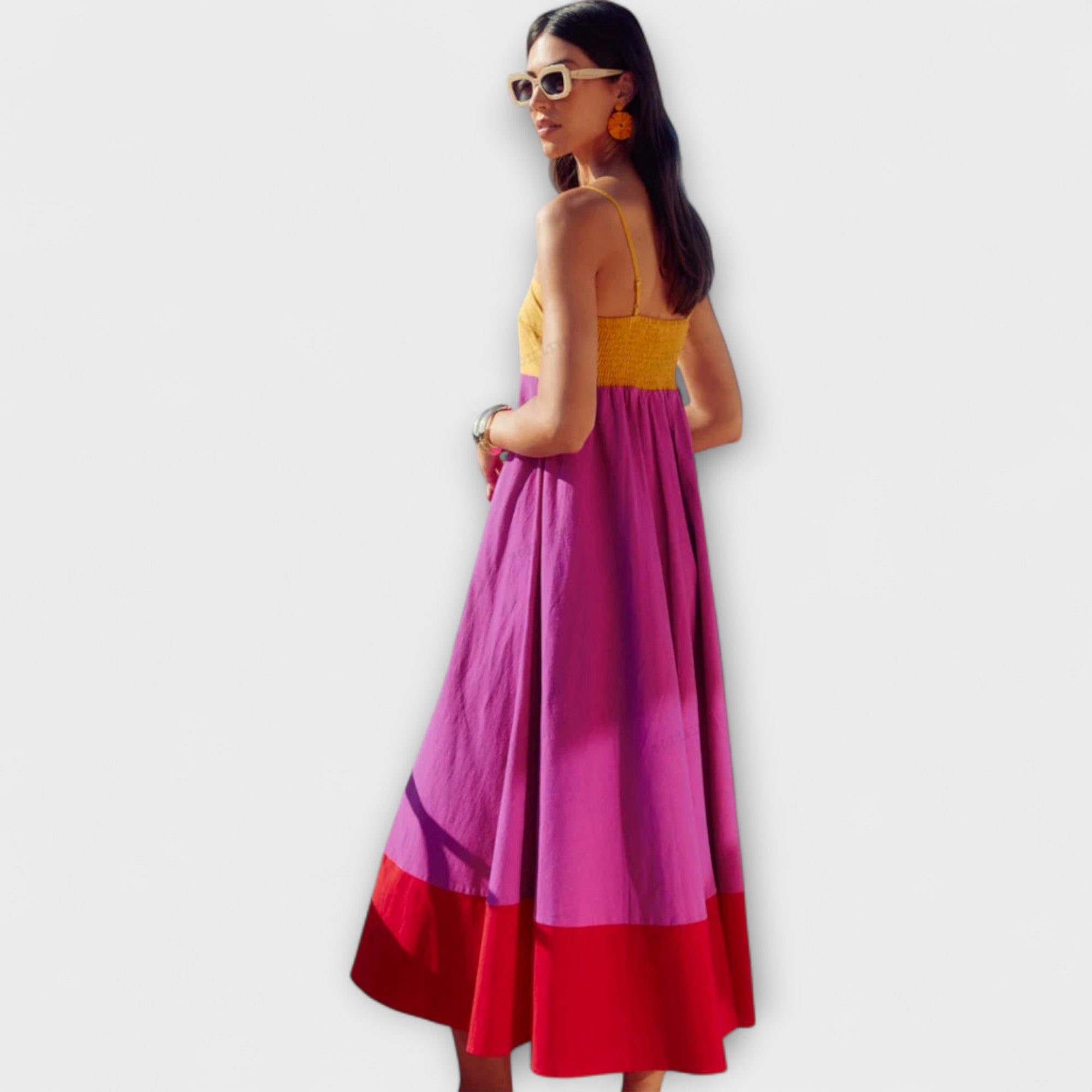 Blanka ™ |Šaty s ramienkami a farebným blokovaním