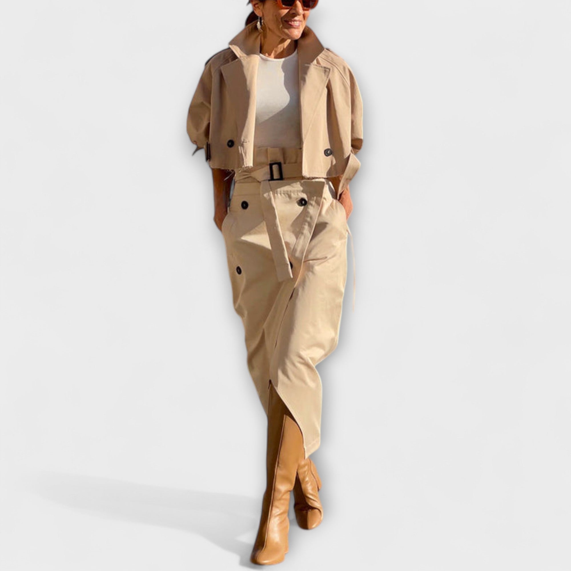 Lyra™ | Elegantná bunda s midi sukňou a vreckami