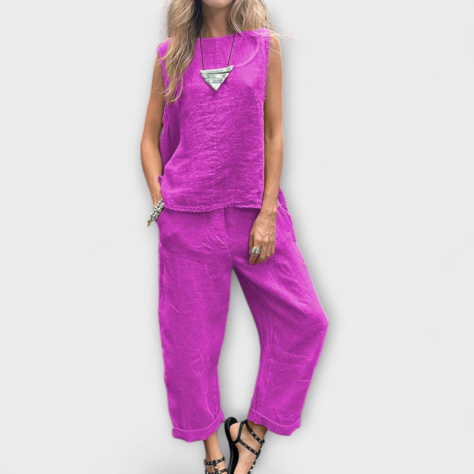 Jennifer ™ |Uvoľnený outfit z bavlny a ľanu