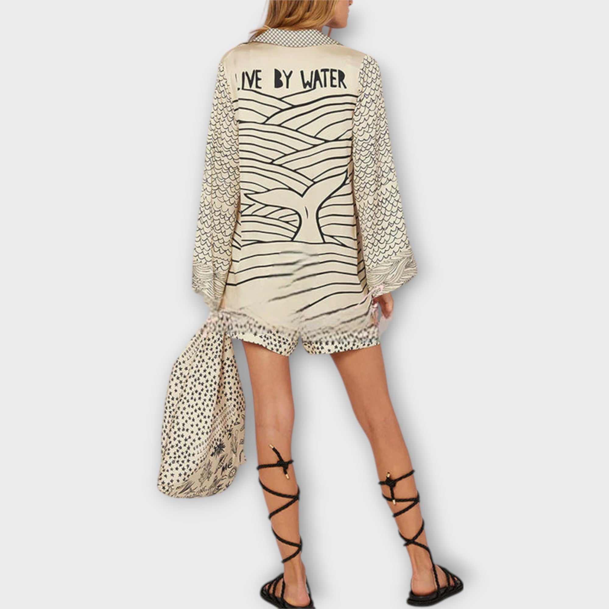 Liv ™ |Saténový set s kvapkami a šortkami