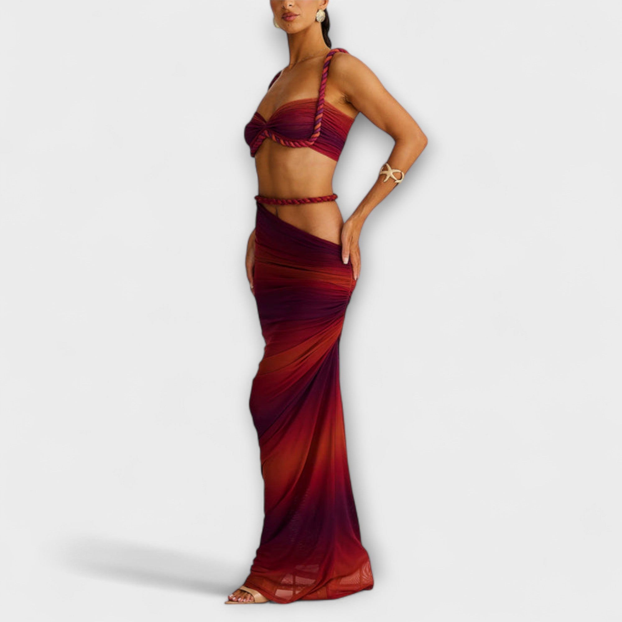 Jane ™ | Štýlový gradient vrkoč crop top a overskirt duo