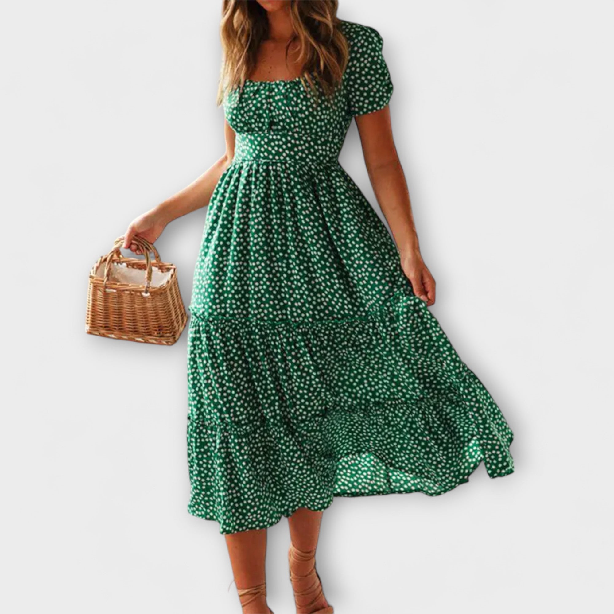 Editka ™ |Vintage kvetinový vzor Puffärmel Maxikleid