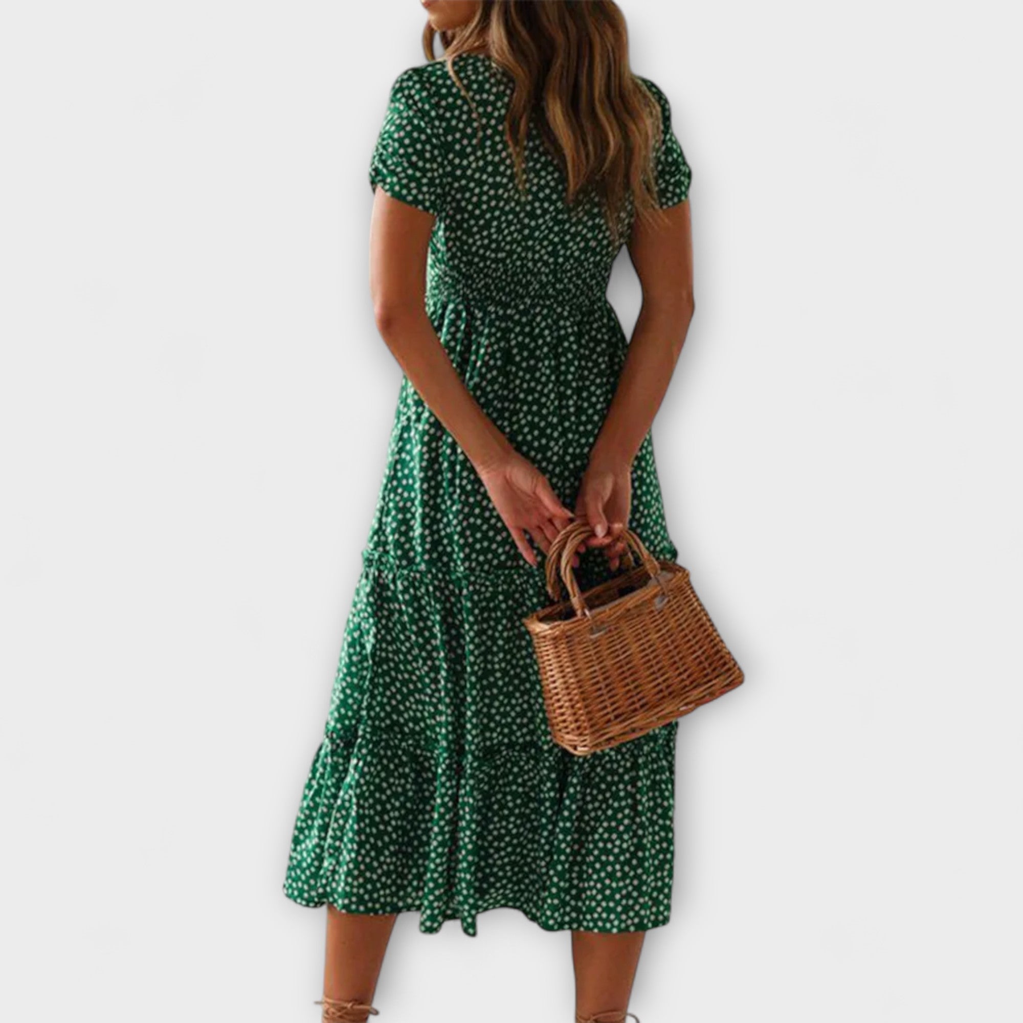 Editka ™ |Vintage kvetinový vzor Puffärmel Maxikleid