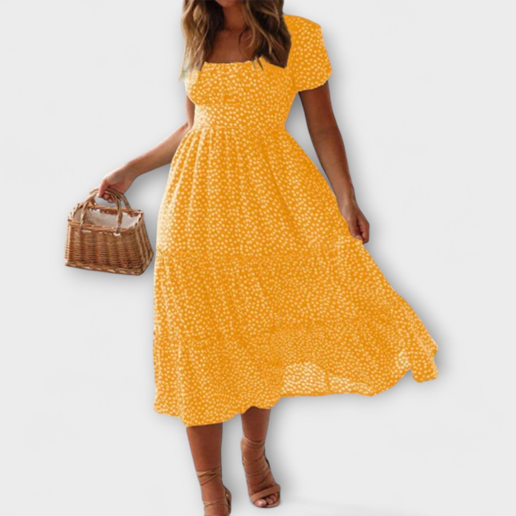 Editka ™ |Vintage kvetinový vzor Puffärmel Maxikleid