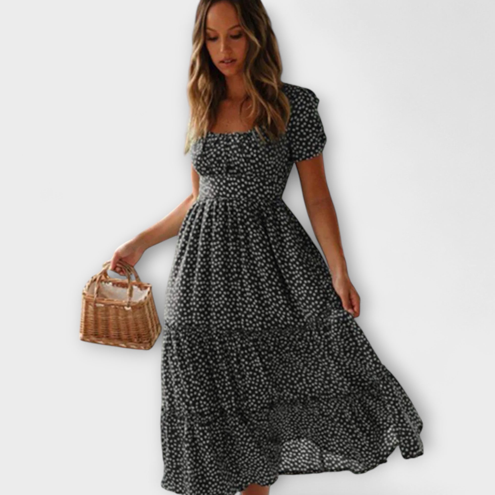 Editka ™ |Vintage kvetinový vzor Puffärmel Maxikleid