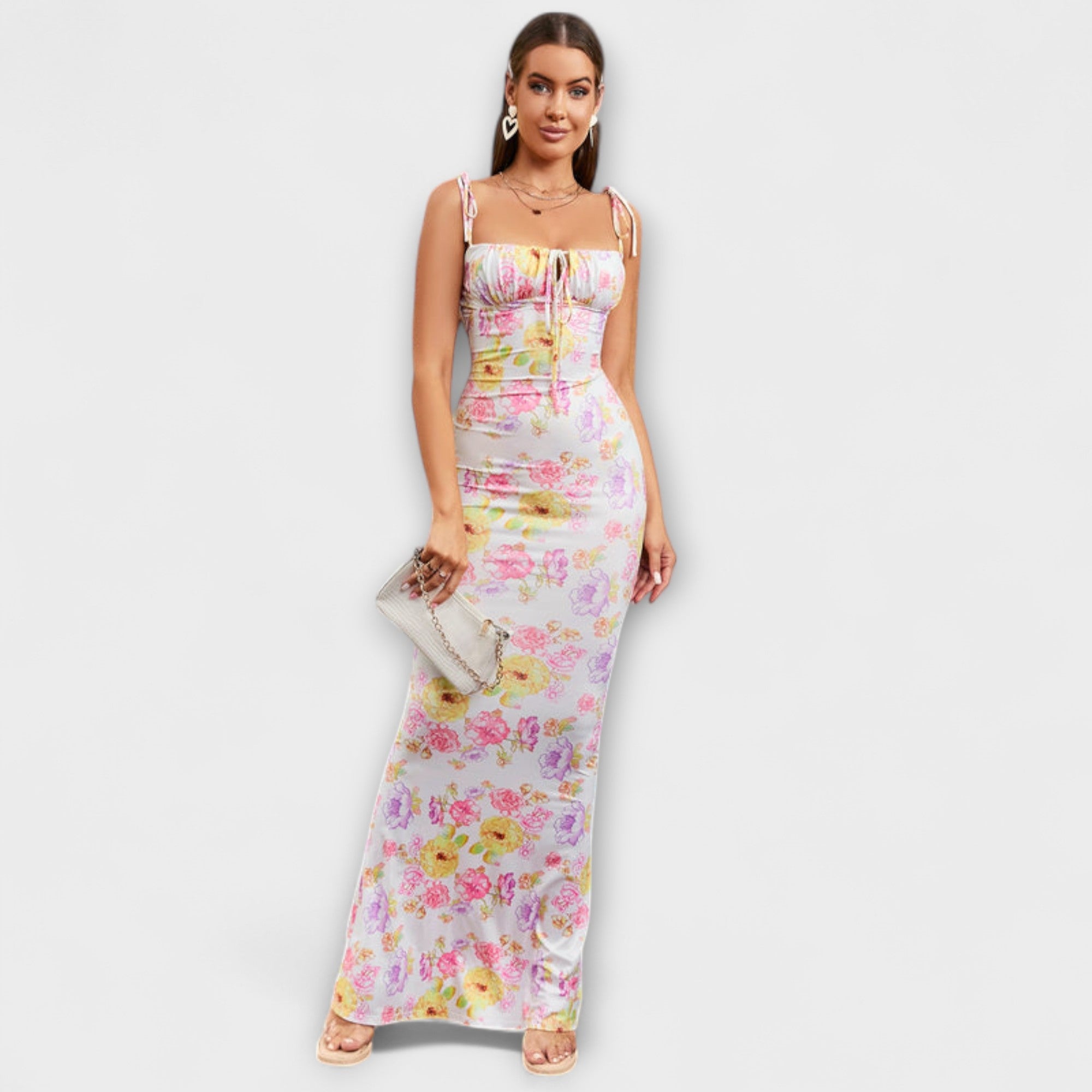 Thalia ™ | Kvetinová potlač spoločenských šiat s viazanými ramienkami