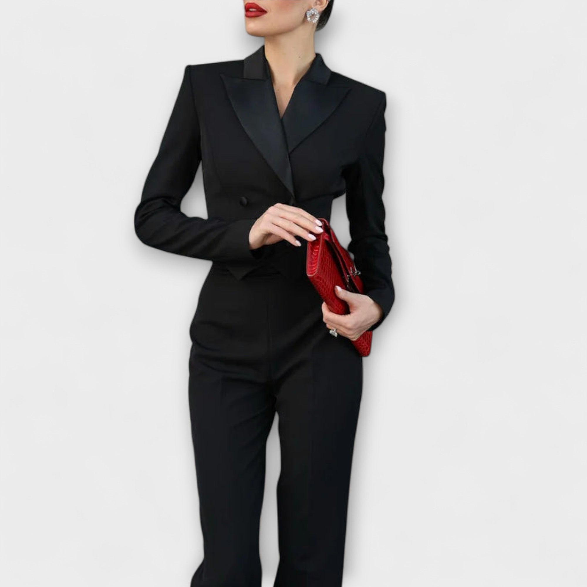 Noa ™ | Čierny sako set s perličkami a odhaleným chrbtom