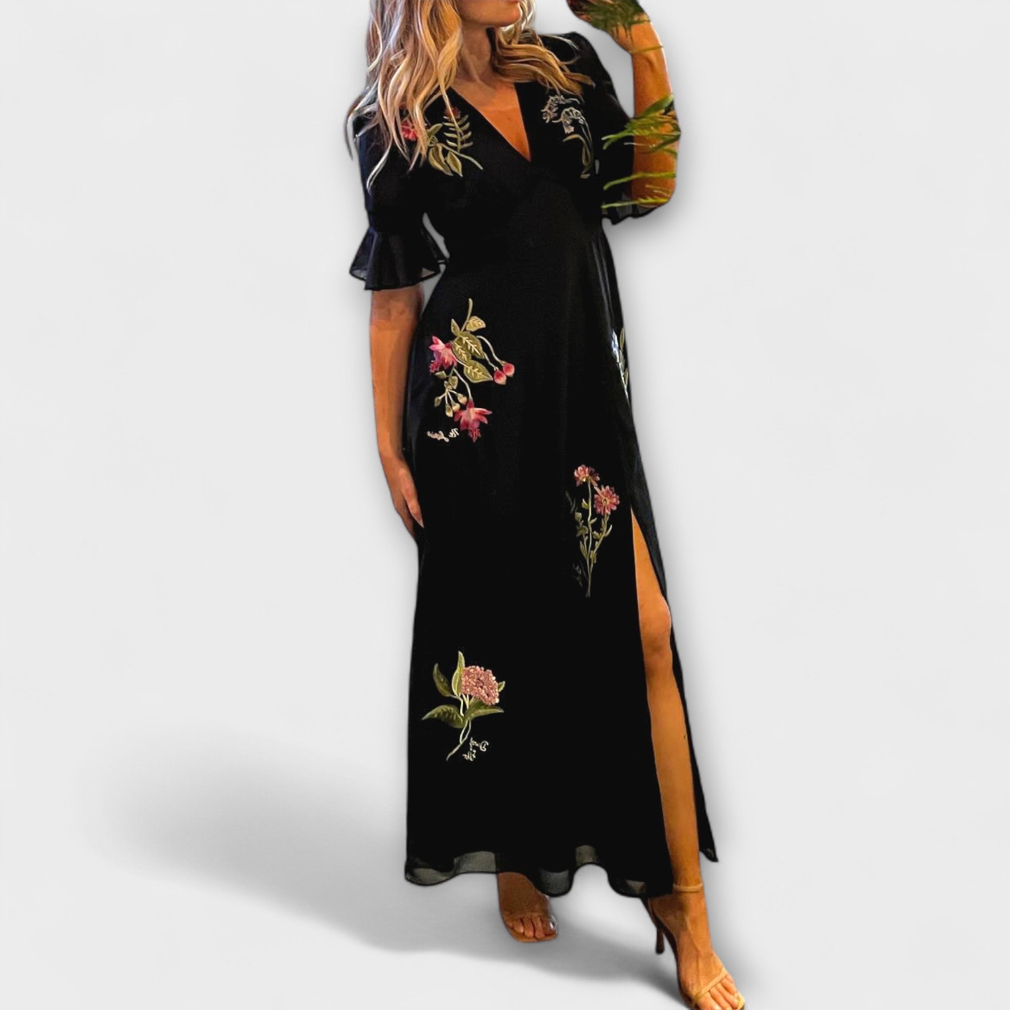 Beatrice ™ |Elegantné námornícke modré šaty s kvetinovou výšivkou