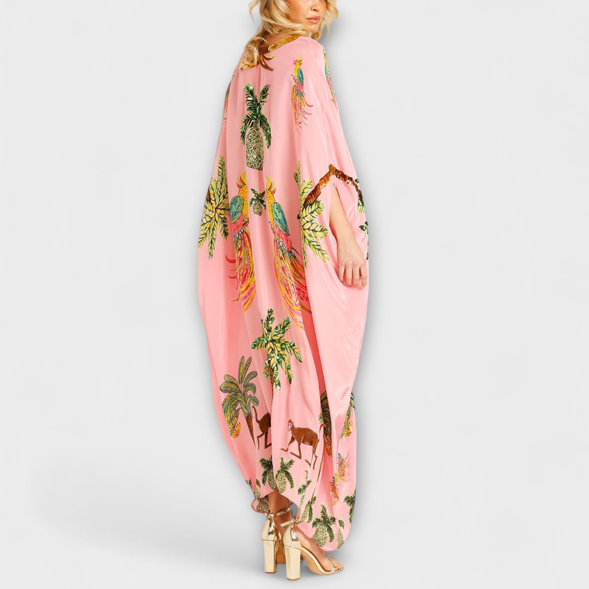 Cyntia ™ | Výrazné šaty so šikmými ramienkami a potlačou kokosového stromu