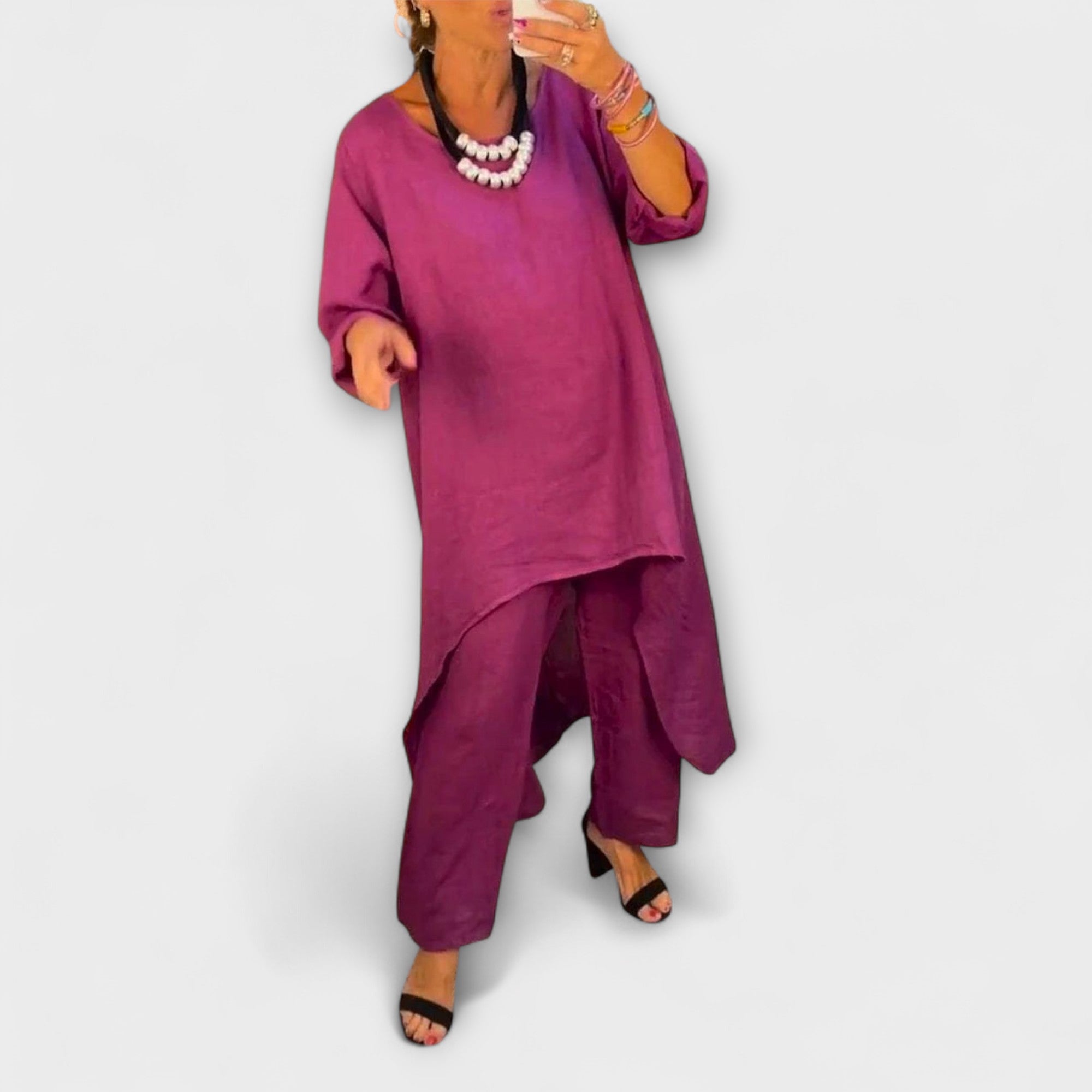 Tabea - Ľanový oblek s okrúhlym výstrihom