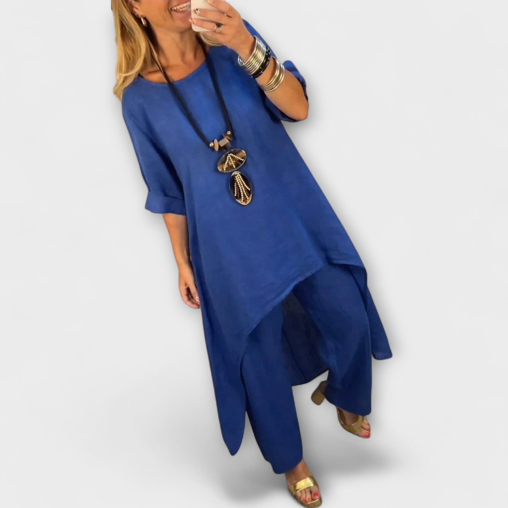 Tabea - Ľanový oblek s okrúhlym výstrihom