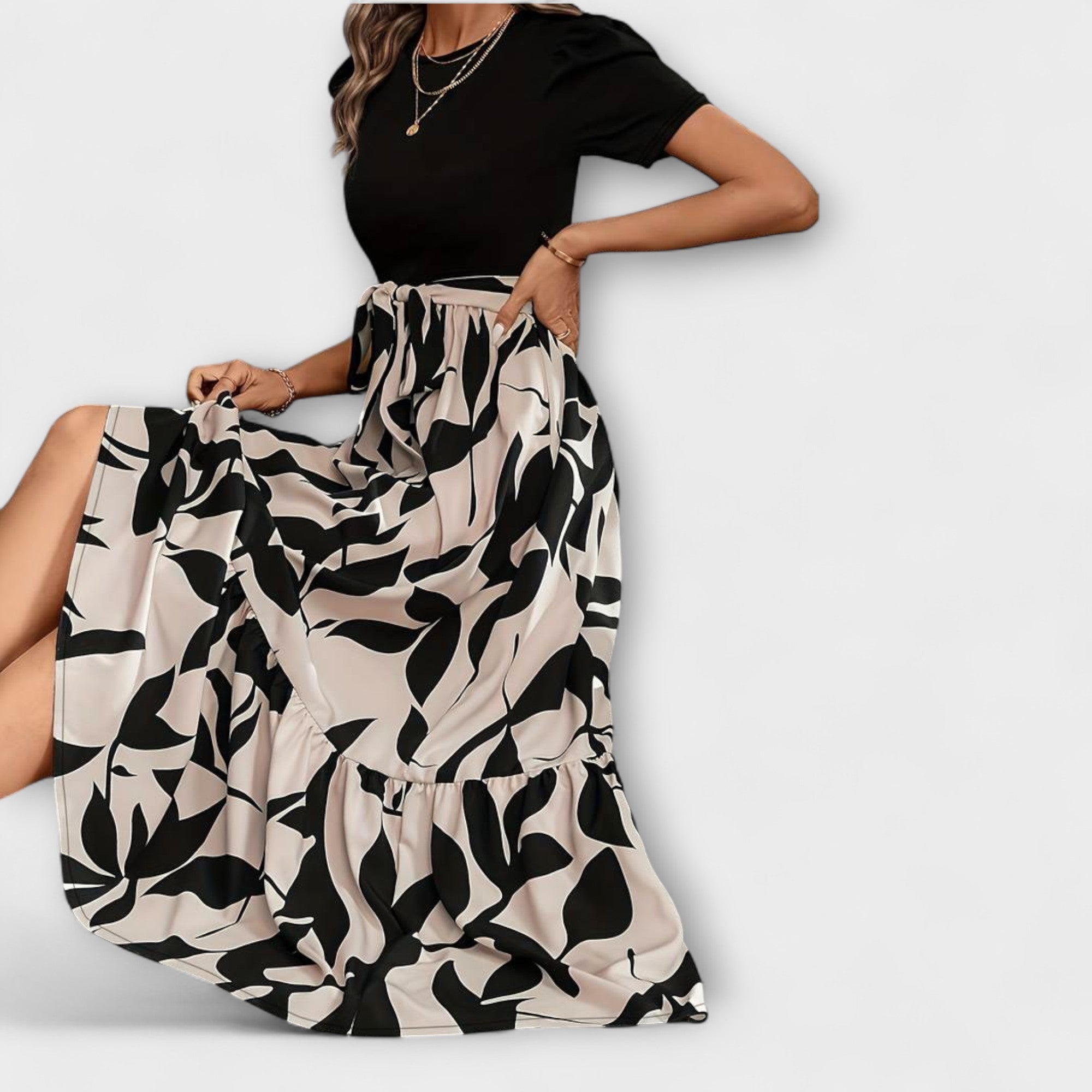 Luna ™ ｜ Letné šaty s kvetinovým vzorom a okrúhlym výstrihom