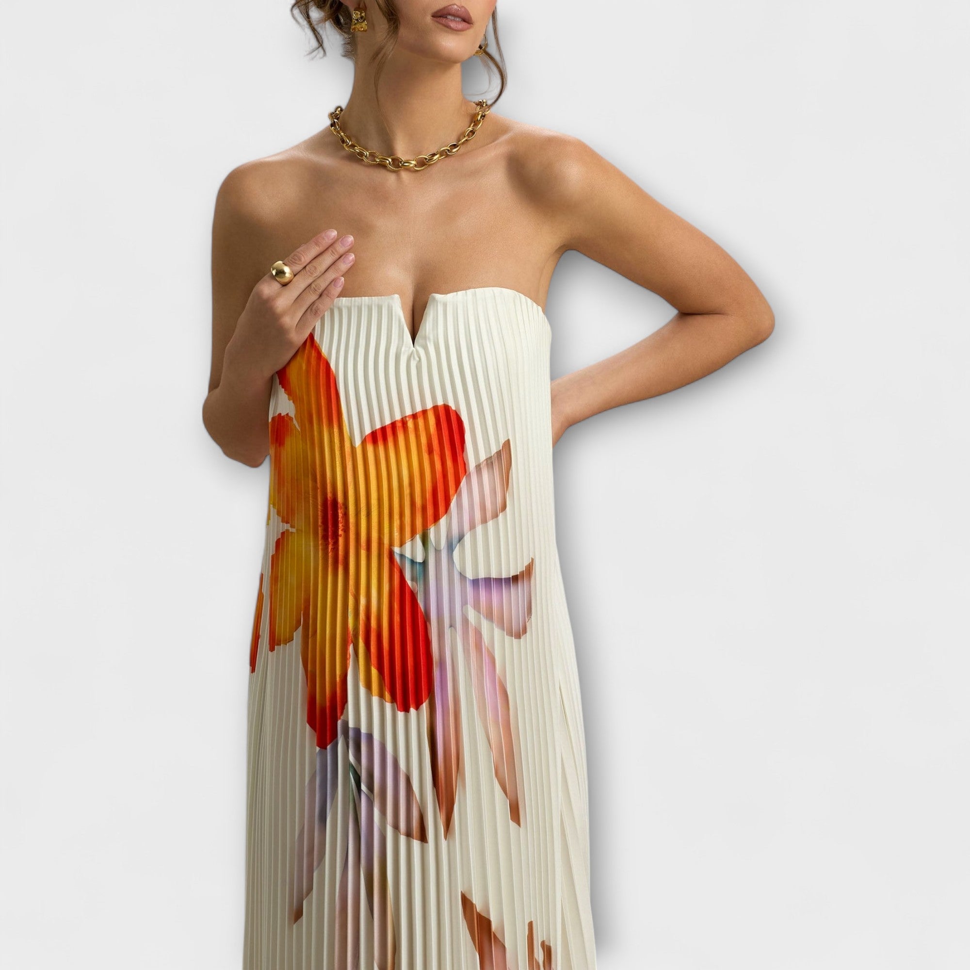 Michelle  ™ ｜ Maxi šaty Sweetheart v oranžovej kvetinovej