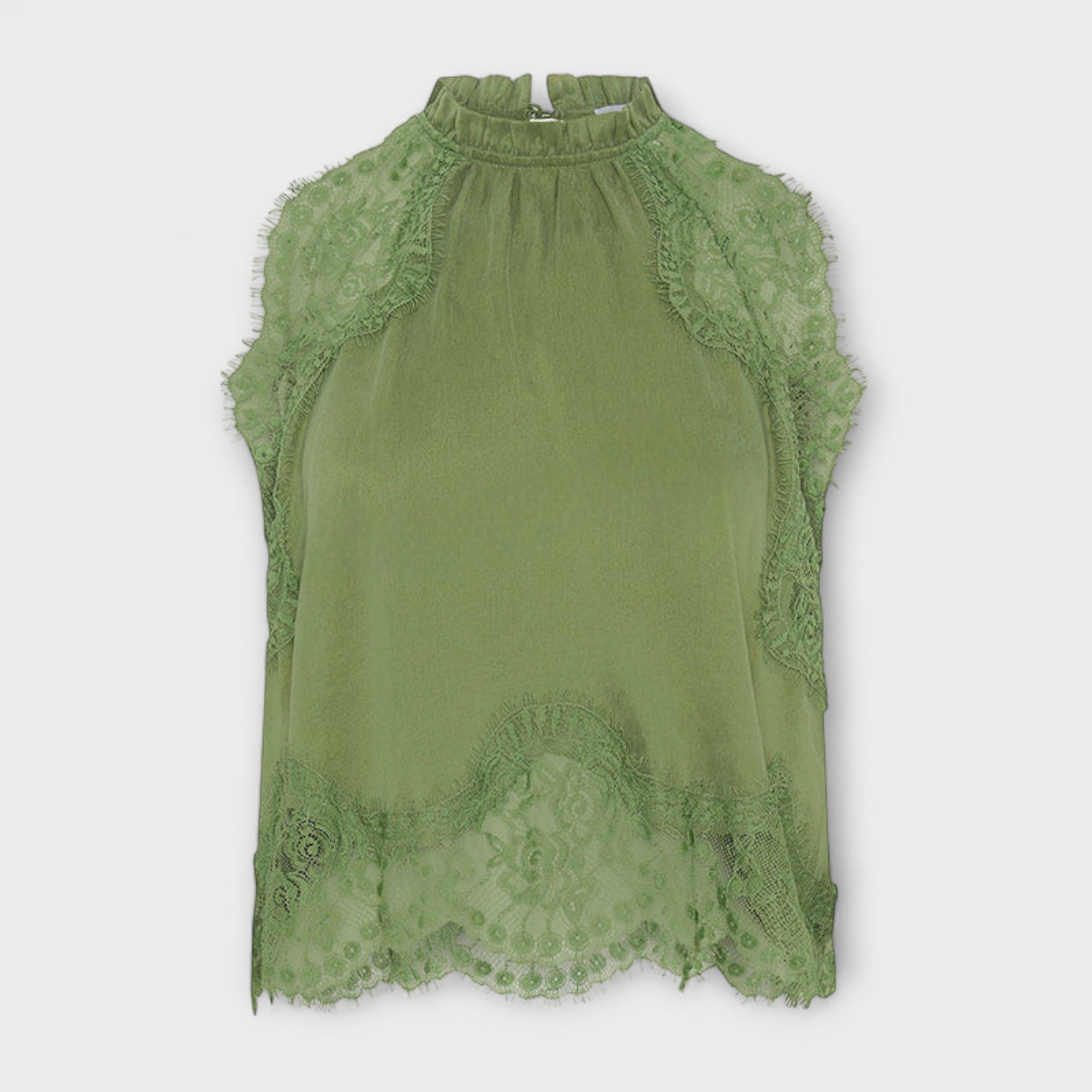 Kaia ™ ｜ Saténová blúzka s čipkovým lemom a plisovaným výstrihom v sade