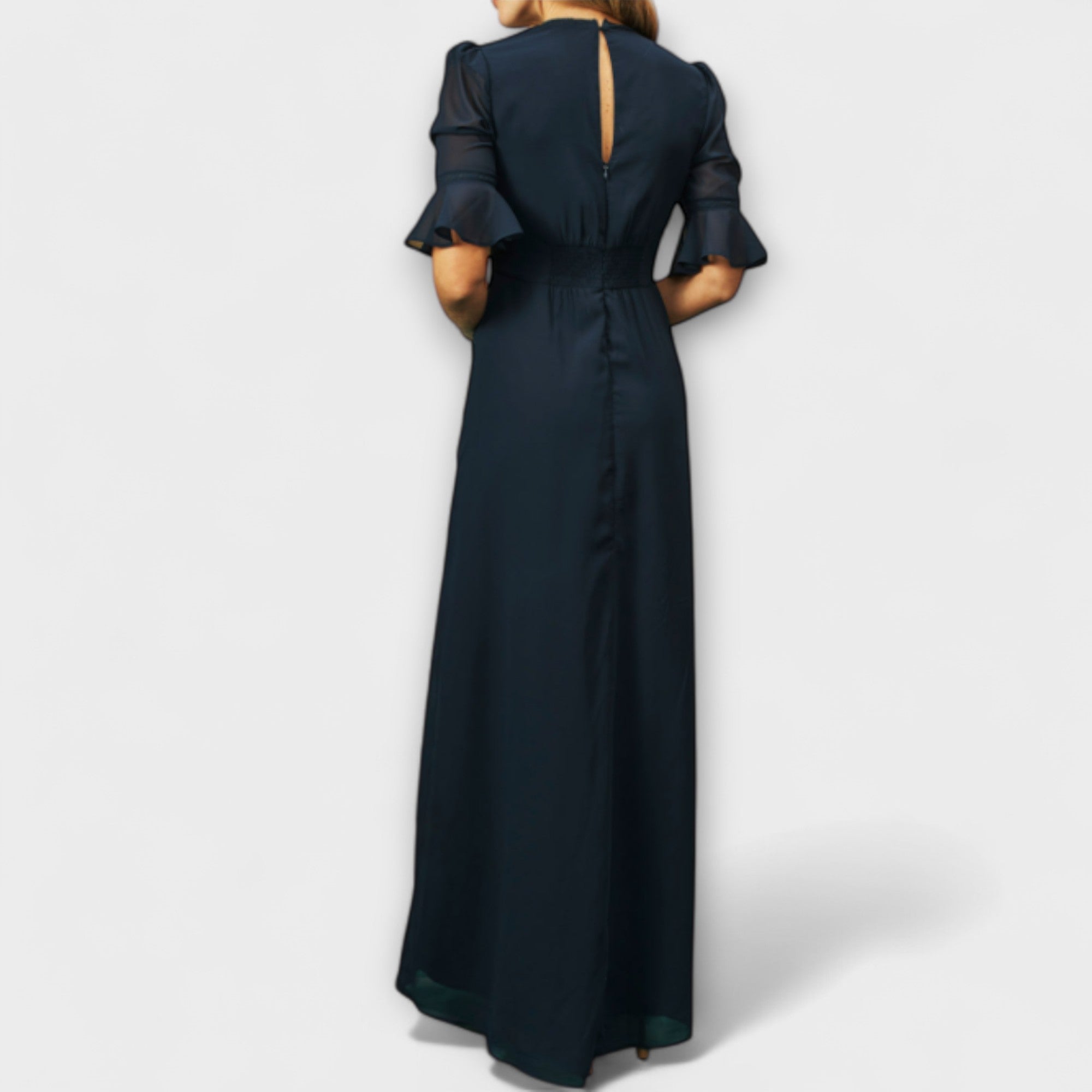 Beatrice  ™ ｜Elegantné námornícke modré šaty s kvetinovou výšivkou