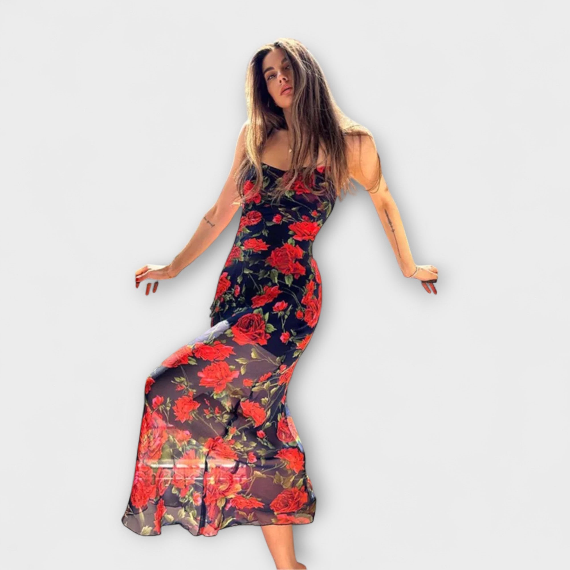 Etela ™ ｜Šaty Bodycon s ramienkami a kvetinovým vzorom