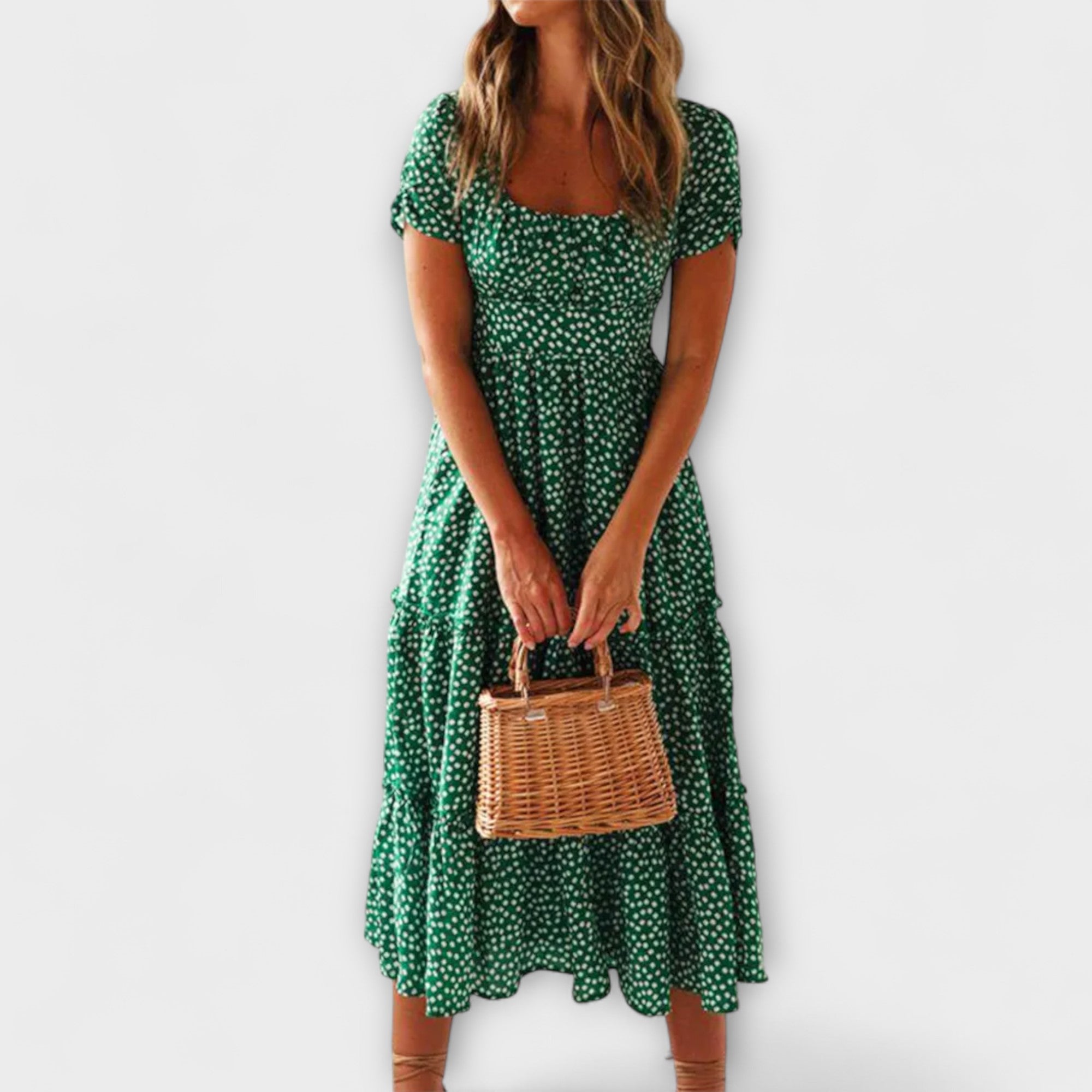 Editka ™ ｜Vintage kvetinový vzor Puffärmel Maxikleid