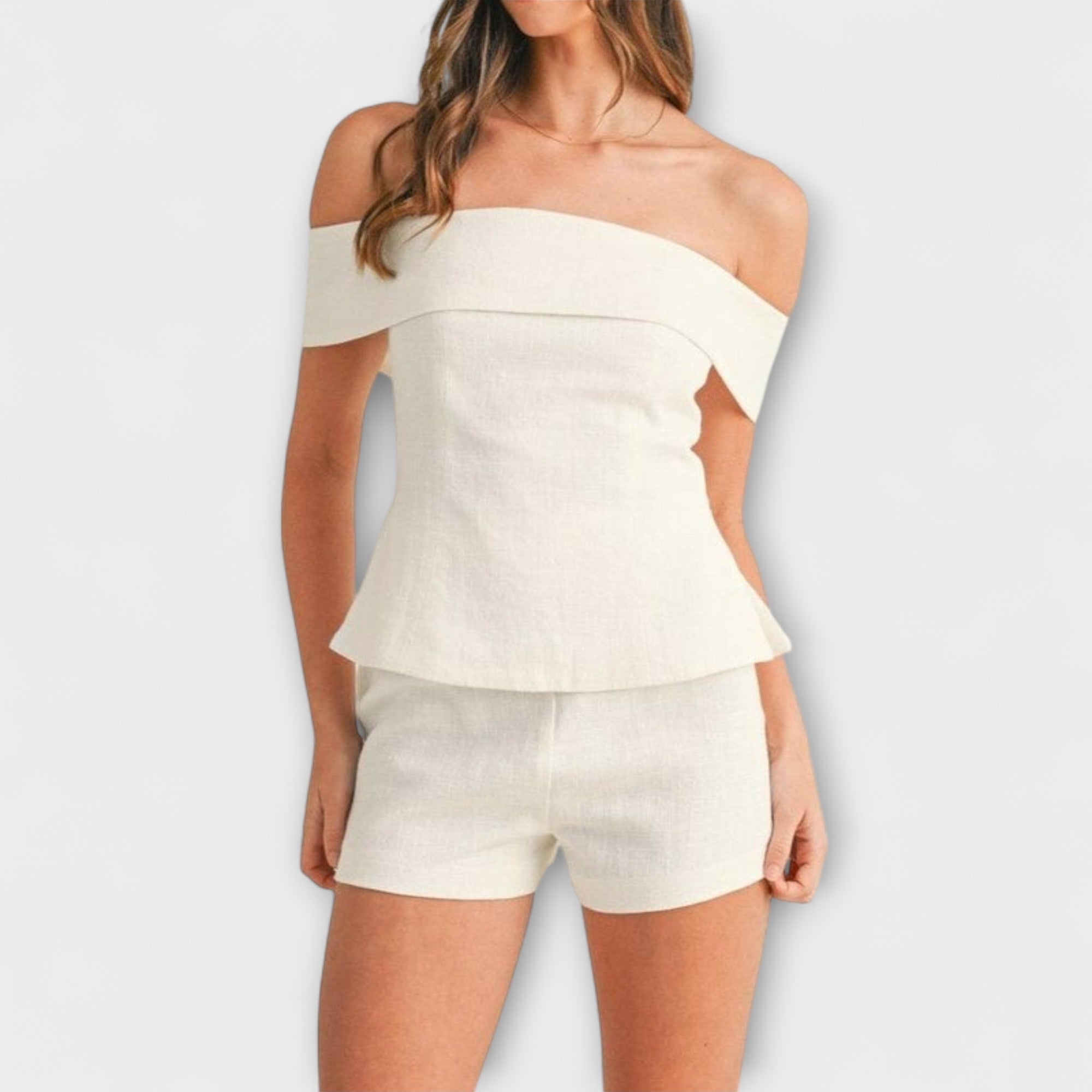 Olivia ™ ｜Biely bavlneno-ľanový dvojdielny set