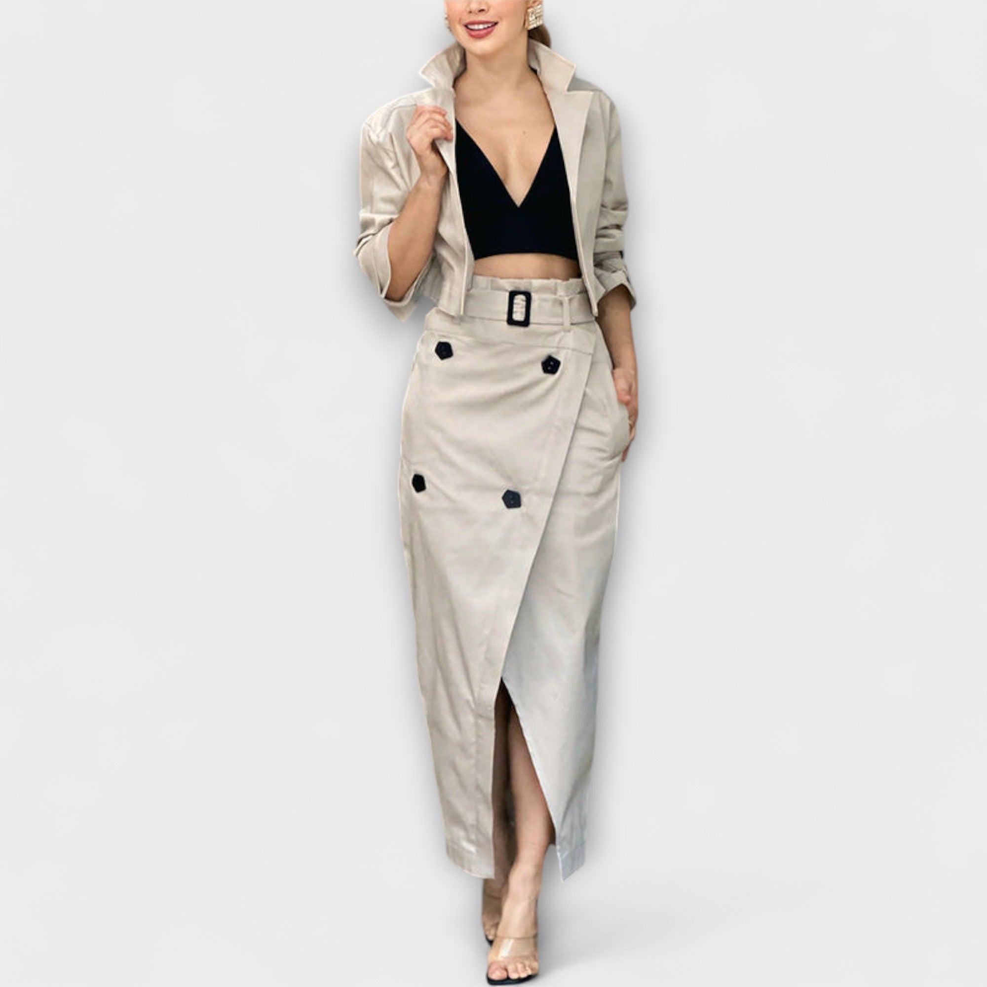 Lyra™ ｜ Elegantná bunda s midi sukňou a vreckami