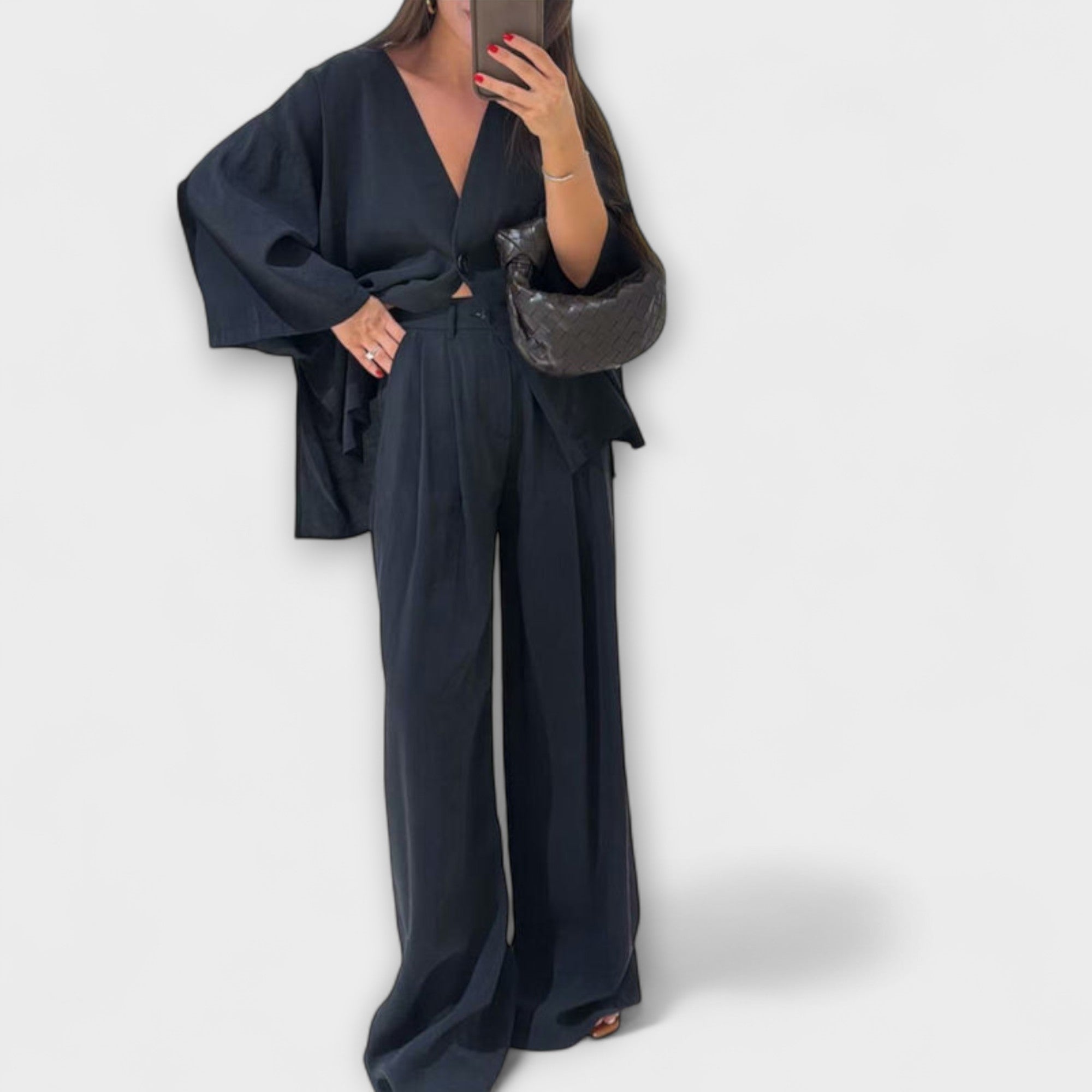 Jacqueline ™ ｜ Ležérny top s V-výstrihom a nohavicový set